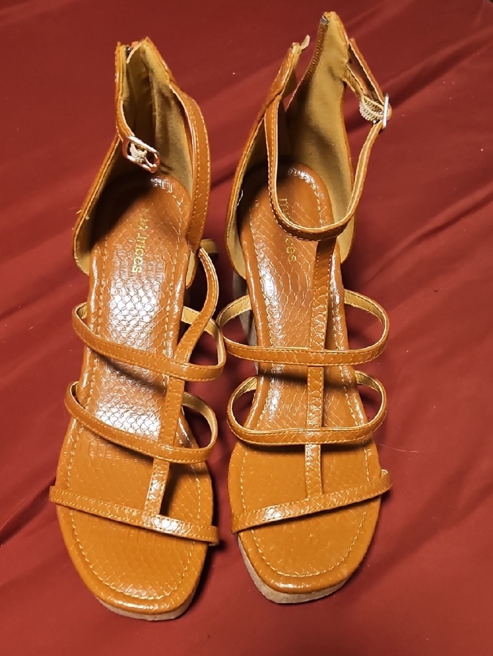 Strappy Ankle Sandals in Cognac Brown